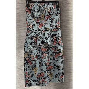 Miss Selfridge Strapless Floral Cocktail Dress Blue Bird Print Peplum US 6